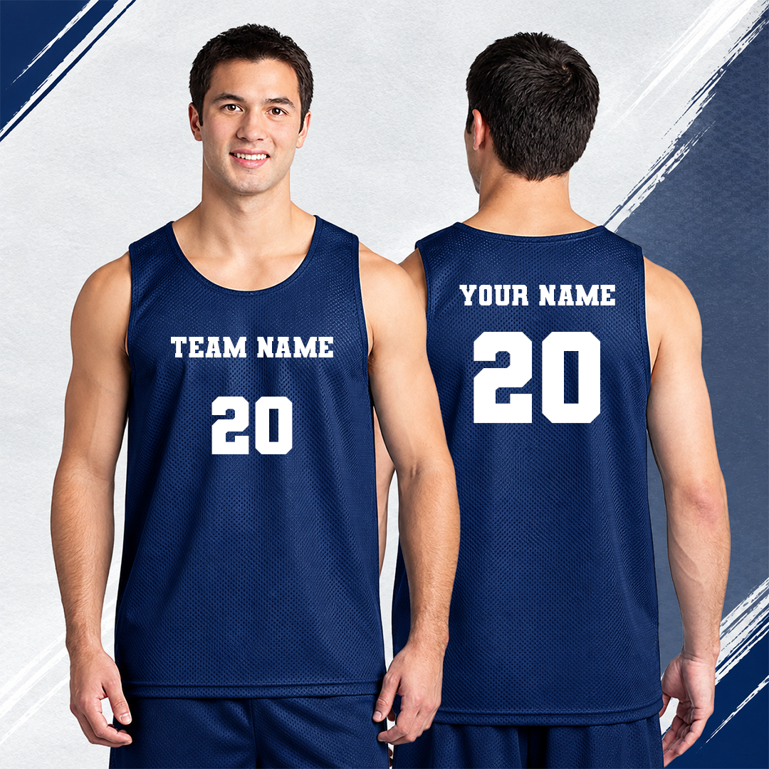 Custom basketball jersey color navy blue front and back with personalized name and number