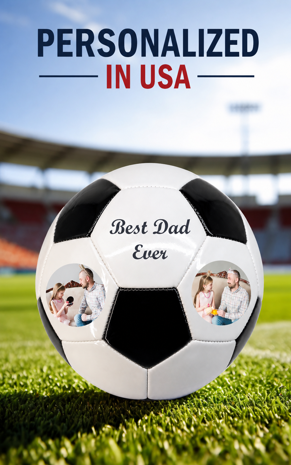 Personalized Black White Soccer Ball Customized image and custom text Perfect for Best Dad ever Personalized in USA