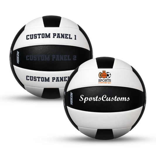 Personalized Molten L2 Black and White volleyball with custom name, number, logo, or message, featuring durable UV printed personalization on multiple panels, perfect for volleyball players and personalized gifts.