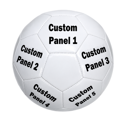 Personalized All White Soccer Ball with custom UV-printed logo and text. Franklin Font
