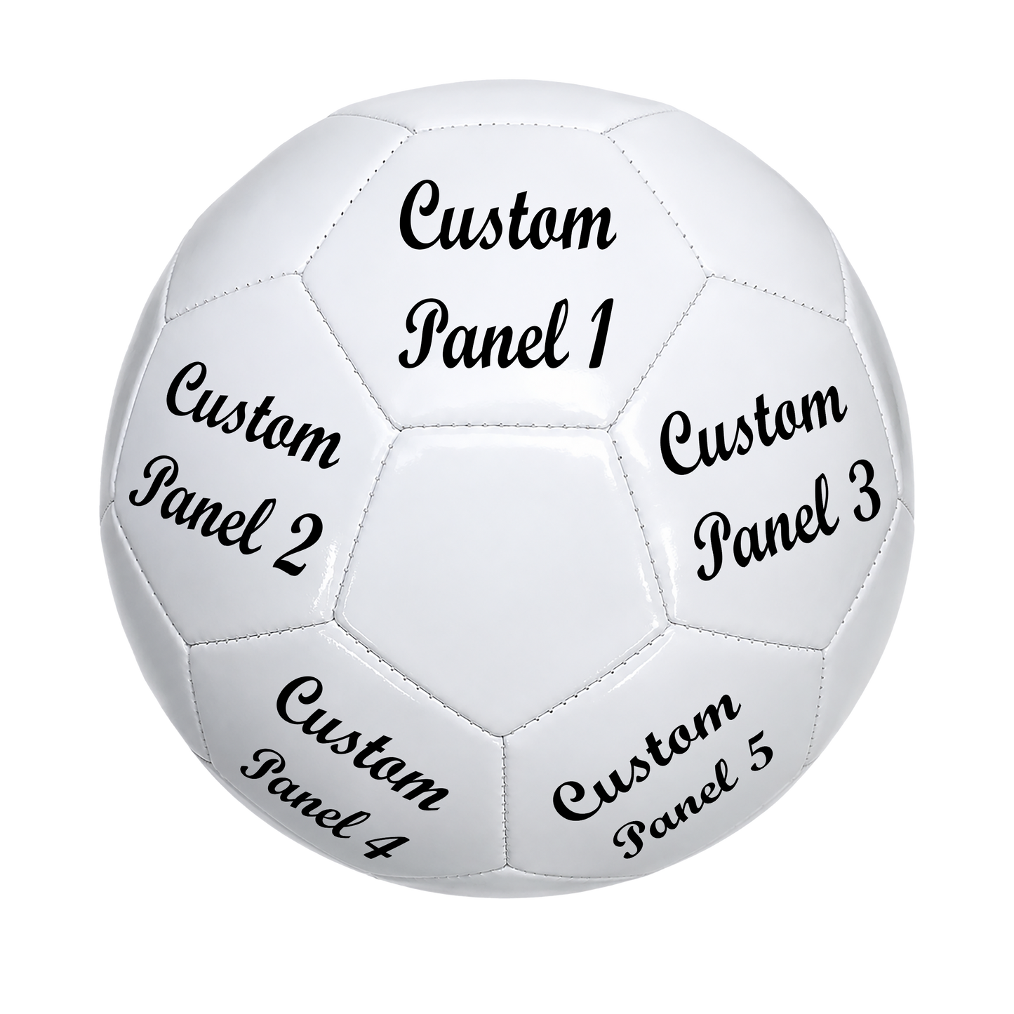 Personalized All White Soccer Ball with custom UV-printed logo and text. Script MT Bold Font