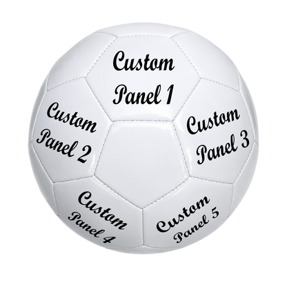 Personalized All White Soccer Ball with custom UV-printed logo and text. Script MT Bold Font
