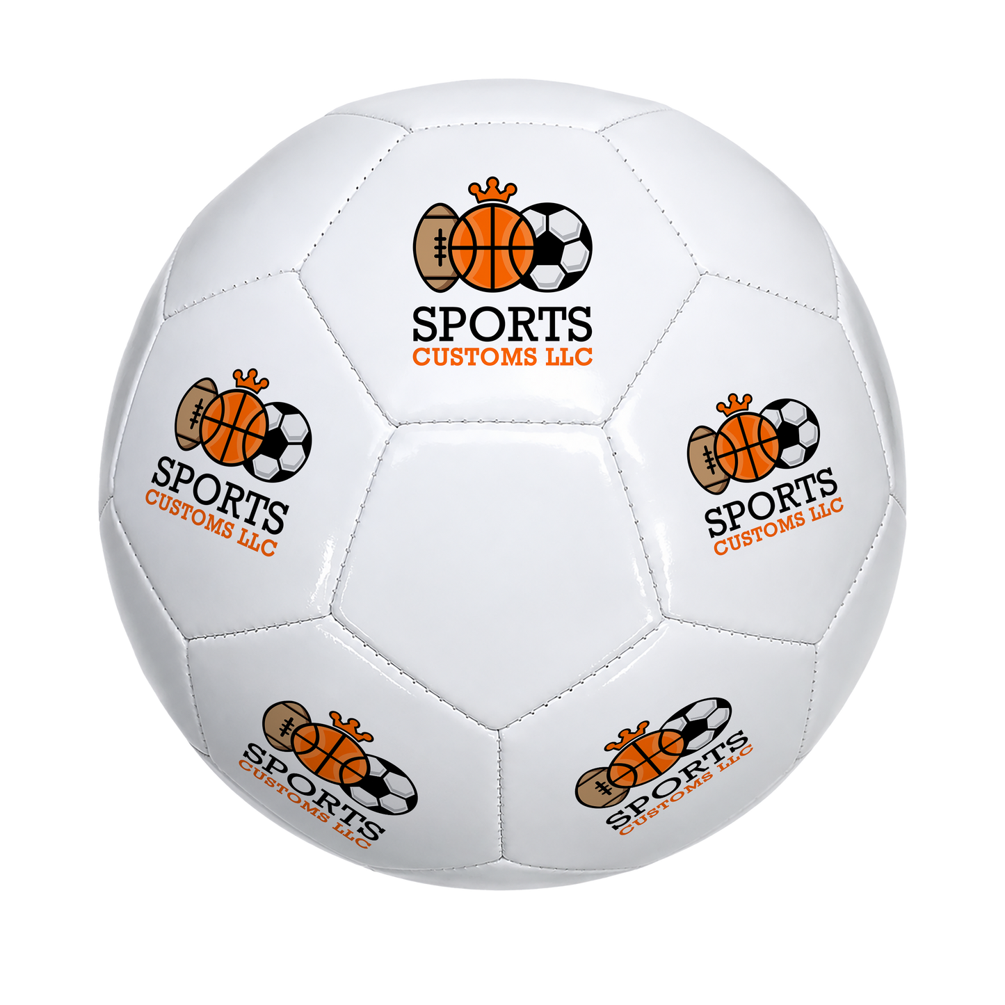 Personalized All White Soccer Ball featuring UV-printed custom logo and personalized text. White soccer ball customized for business branding, corporate giveaways, team gifts, coach appreciation, promotional events, and unique personalized gifts.