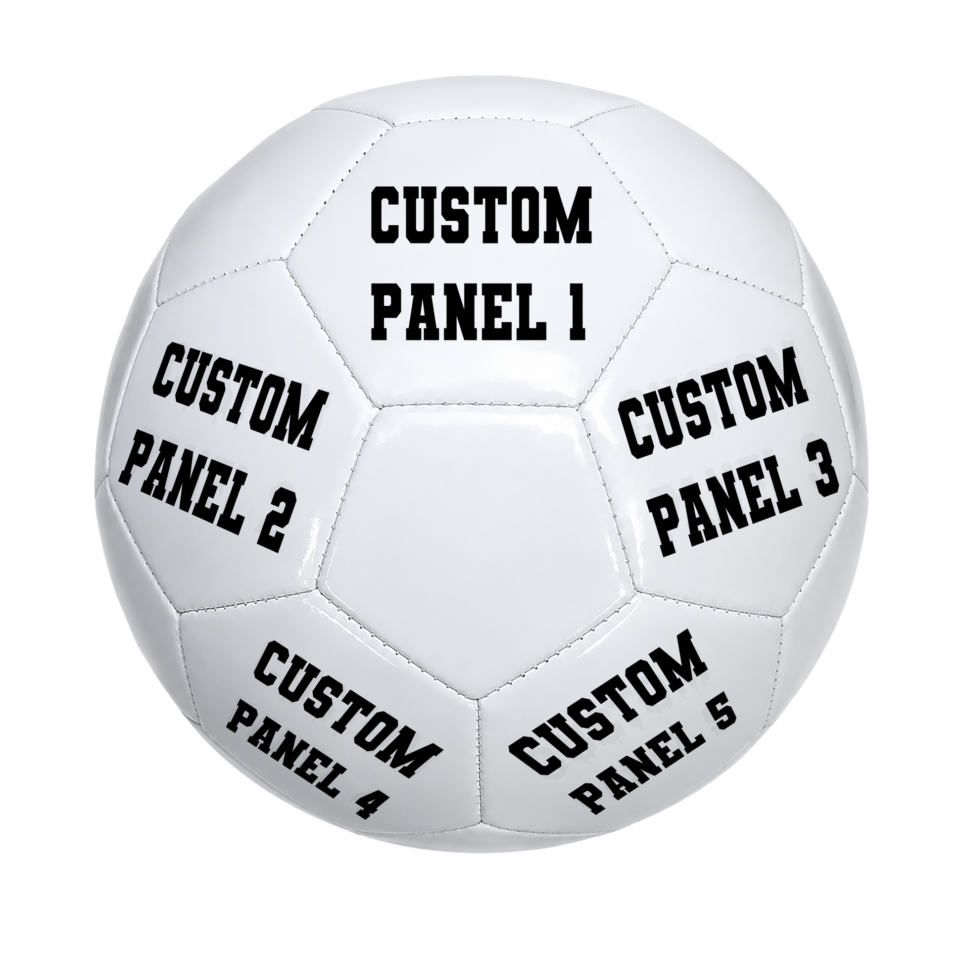 Personalized All White Soccer Ball with custom UV-printed logo and text. Varsity Font