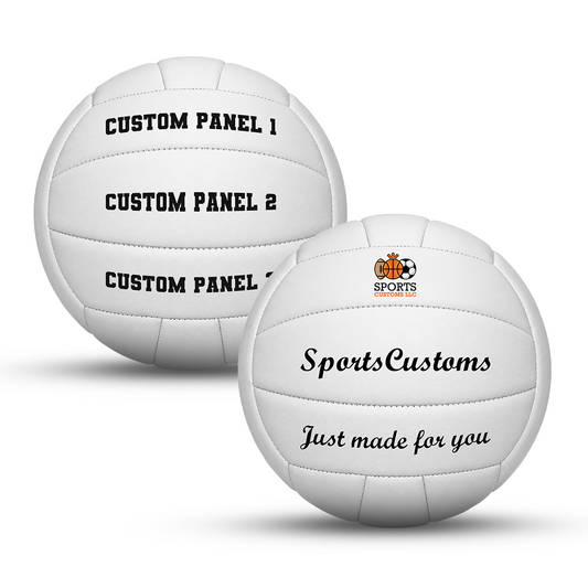 Personalized White volleyball with custom name, number, logo, or message, featuring durable UV printed personalization on multiple panels, perfect for volleyball players and personalized gifts.