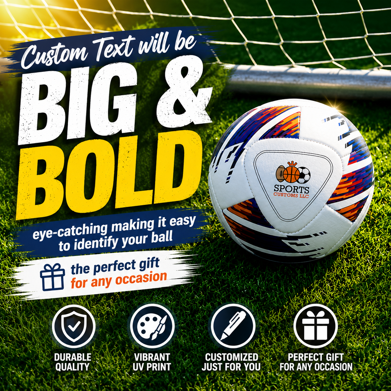Customized Wilson NCAA Vivido Replica Soccer Ball Personalized in USA custom UV-printed logo and text. Personalized in USA