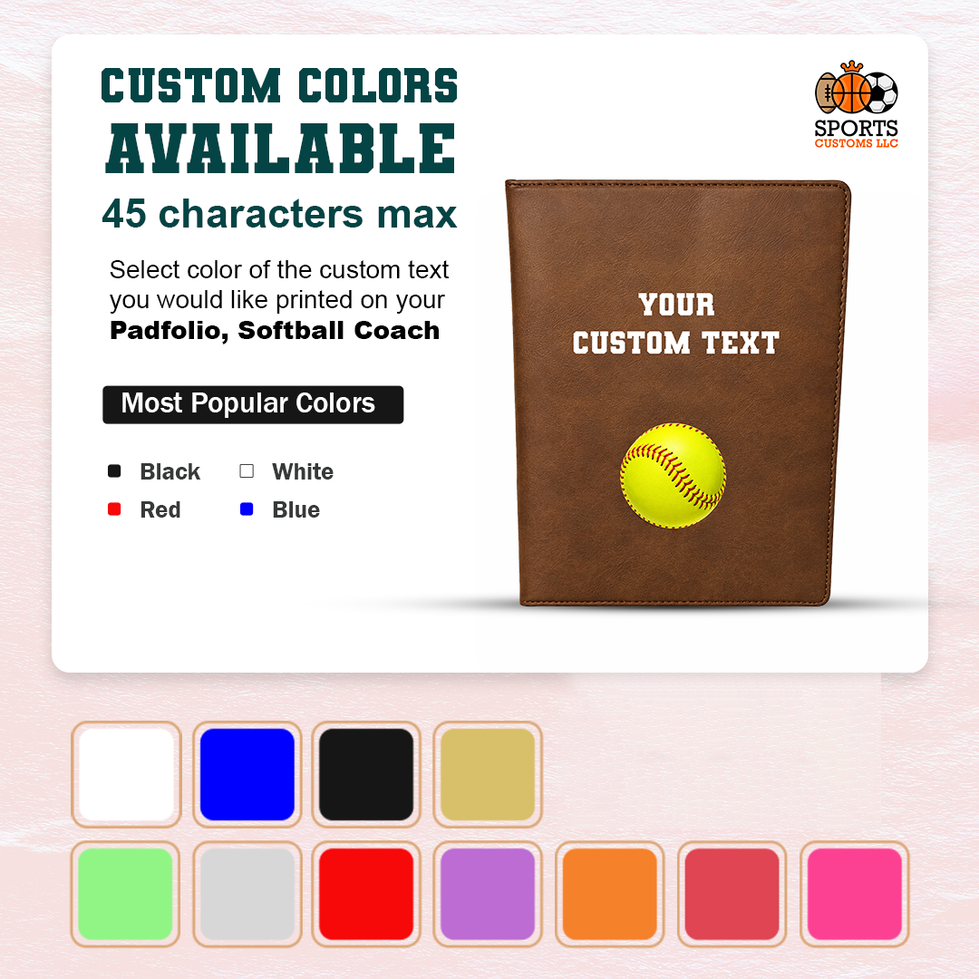 Custom Softball leather cover personalized with name, coach text and multiple Color available
