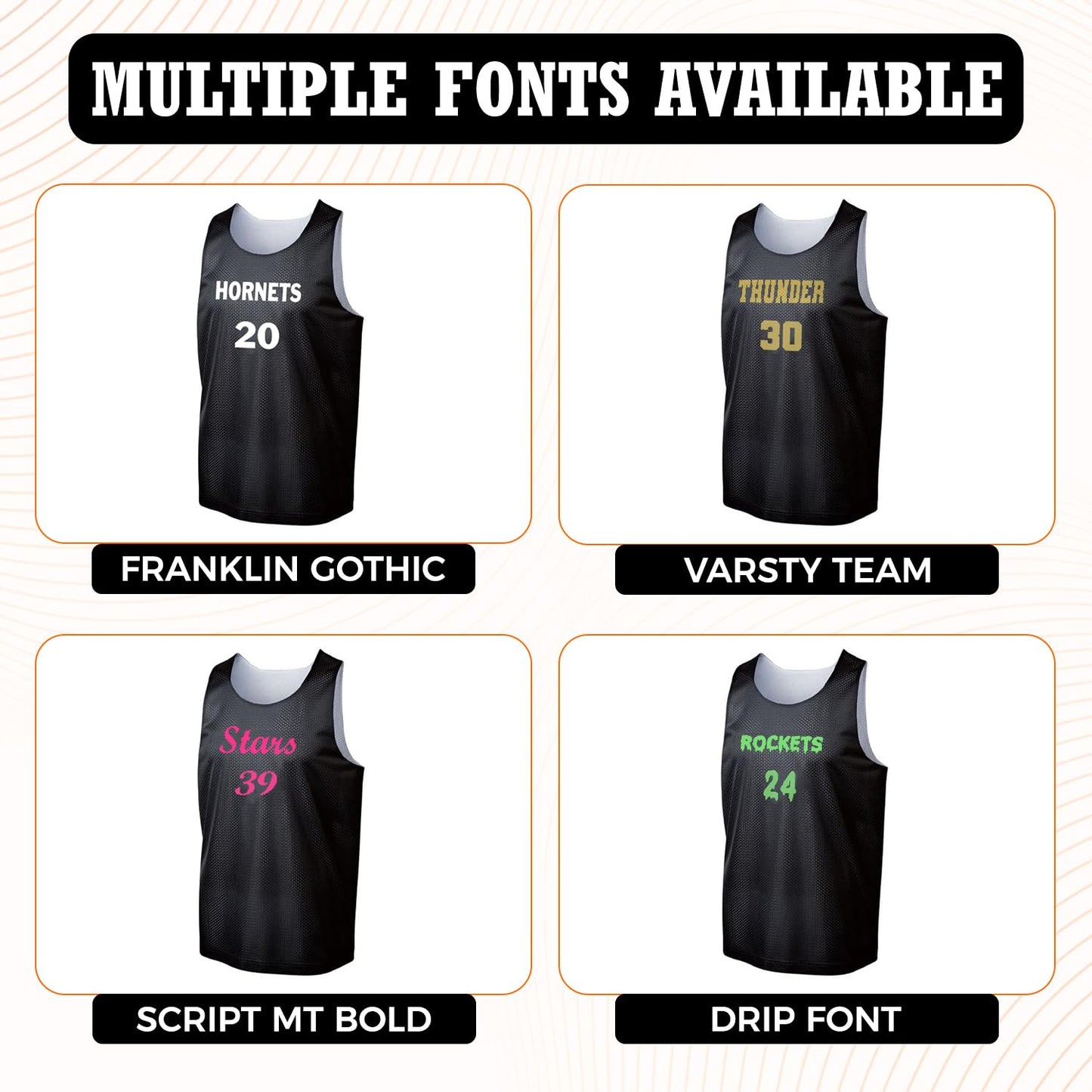 Multiple Font Options Available for Customized Basketball Jersey
