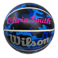 Load image into Gallery viewer, Customized Wilson Blue Camo NCAA Legend Basketball Script MT Bold Font in color Pink.
