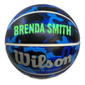 Load image into Gallery viewer, Customized Wilson Blue Camo NCAA Legend Basketball Dript Font in color Bright Green.
