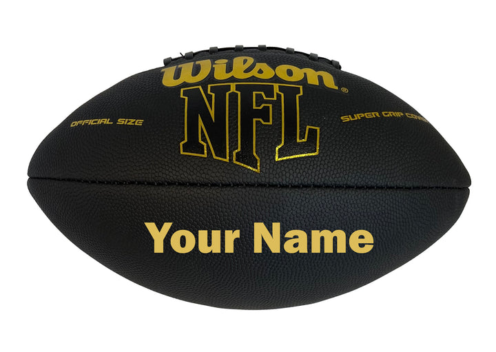 Customized Wilson Black and Gold Football with Gold Text