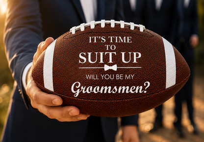 Customized football featuring "Will You Be My Groomsman?" and "Will You Be My Best Man?" Perfect Gift for Wedding Event