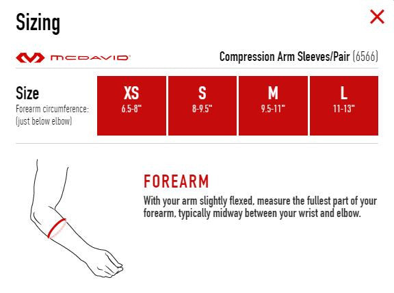 McDavid Compression Sleeve Size Chart