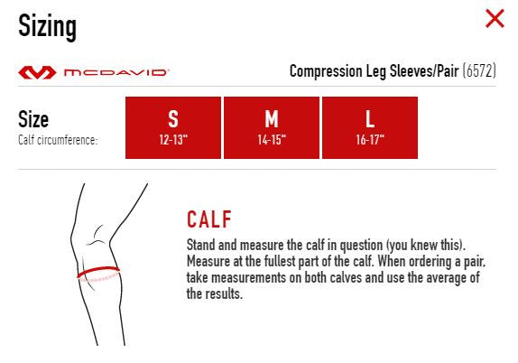 Compression Leg Sleeve Size Chart